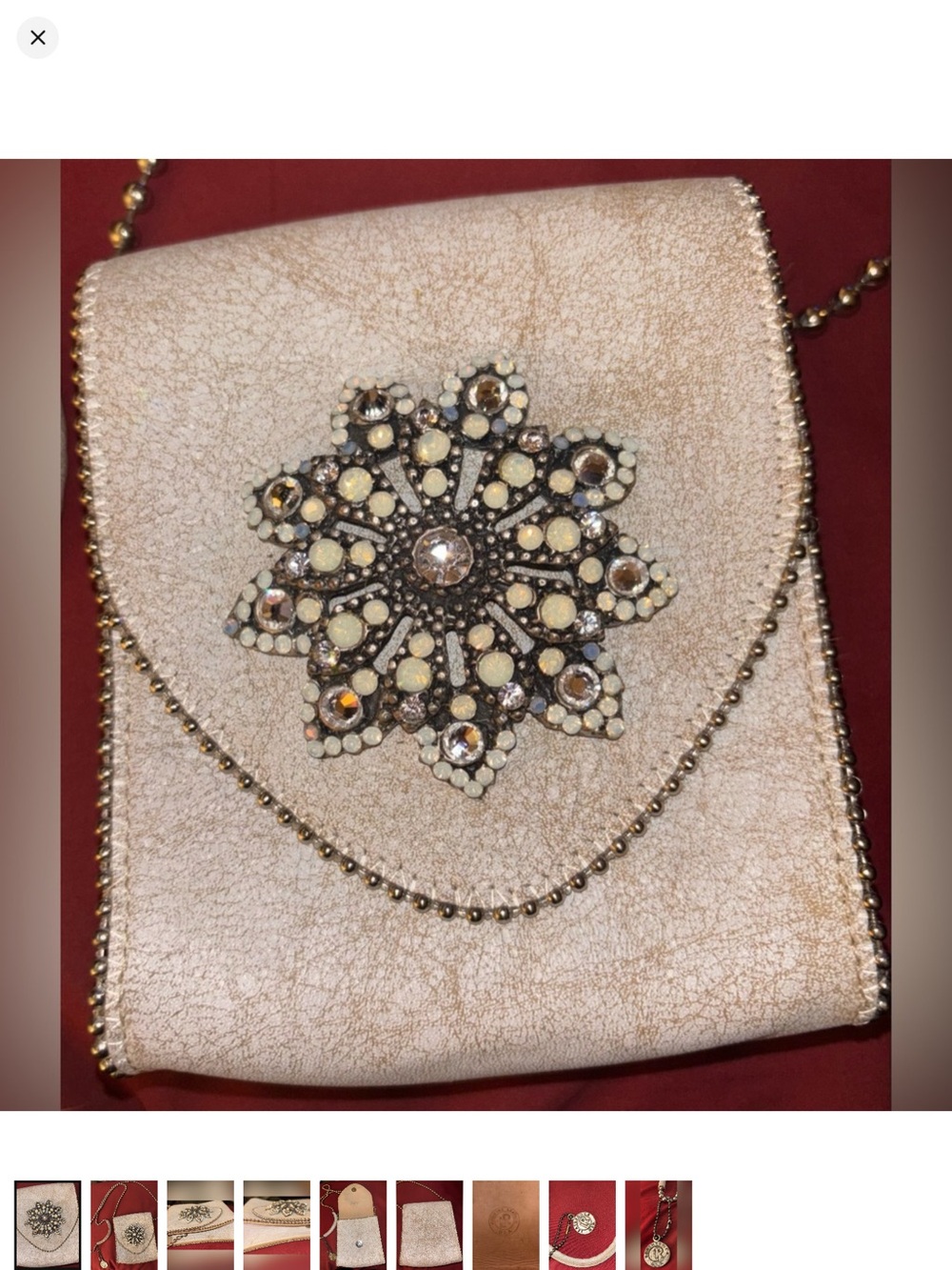 🌟 Vintage Leatherock USA Jeweled Starburst Crackled Leather Crossbody Bag 🌟